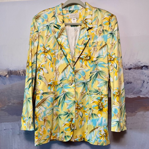 Vtg CACHE Tropical Blazer Jacket Womens Size 12 Floral Bamboo Artsy Colorful EUC - Picture 1 of 16